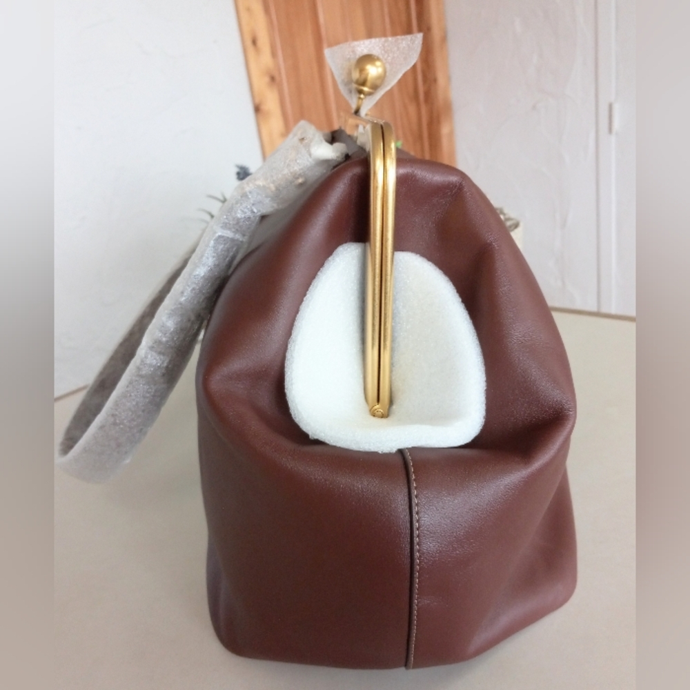 Coach Large Leather Kisslock Frame Shoulder Clutch Bag, Brown - Picture 9 of 14
